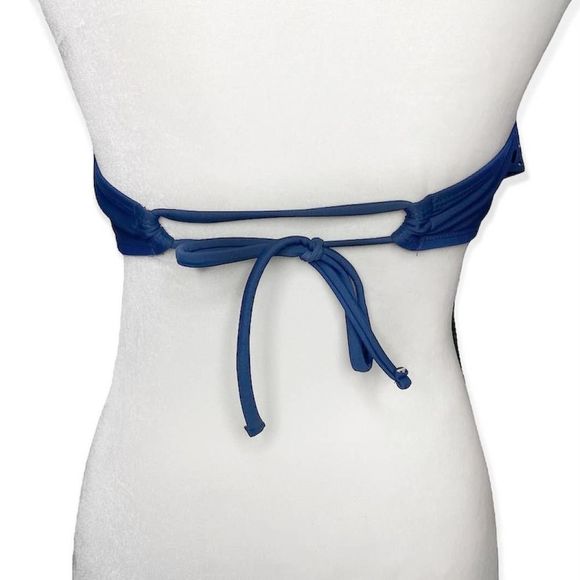 Ninety Six Degrees Strapless Flounce Eyelet Bikini Top Gold Metallic Large Blue - Picture 12 of 12